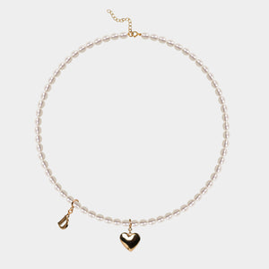 LOVE HEART PEARL NECKLACE (GOLD)