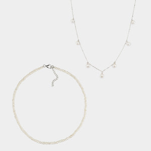 RAIN DROP PEARL NECKLACE + CHARLOTTE PEARL NECKLACE