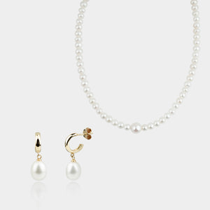 STERLING SILVER HOOP WITH DROP PEARL EARRINGS + EFFERVESCENCE PEARL CHOKER