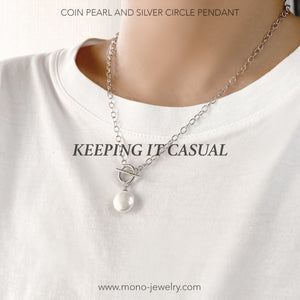 COIN PEARL AND SILVER CIRCLE PENDANT